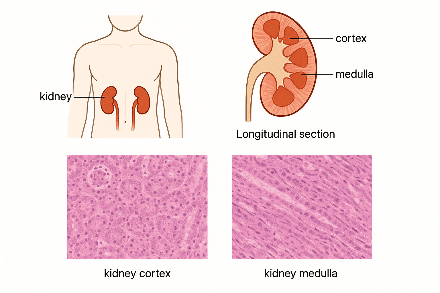The structure of the human kidney and its associated blood vessels.