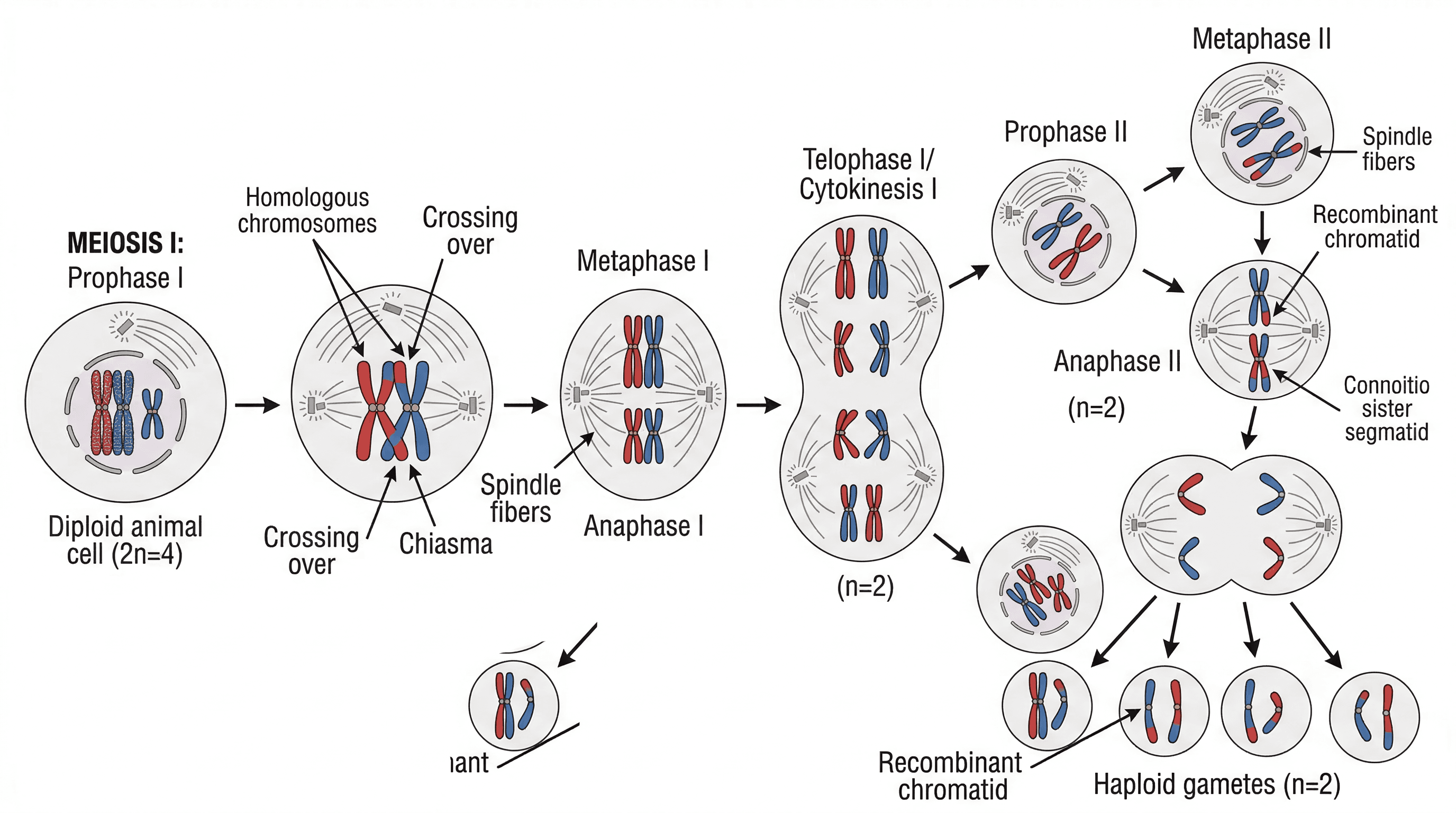 The process of meiosis, showing two rounds of division.