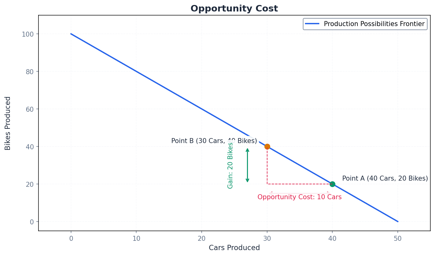 Illustrating opportunity cost as the next best alternative foregone when a choice is made.