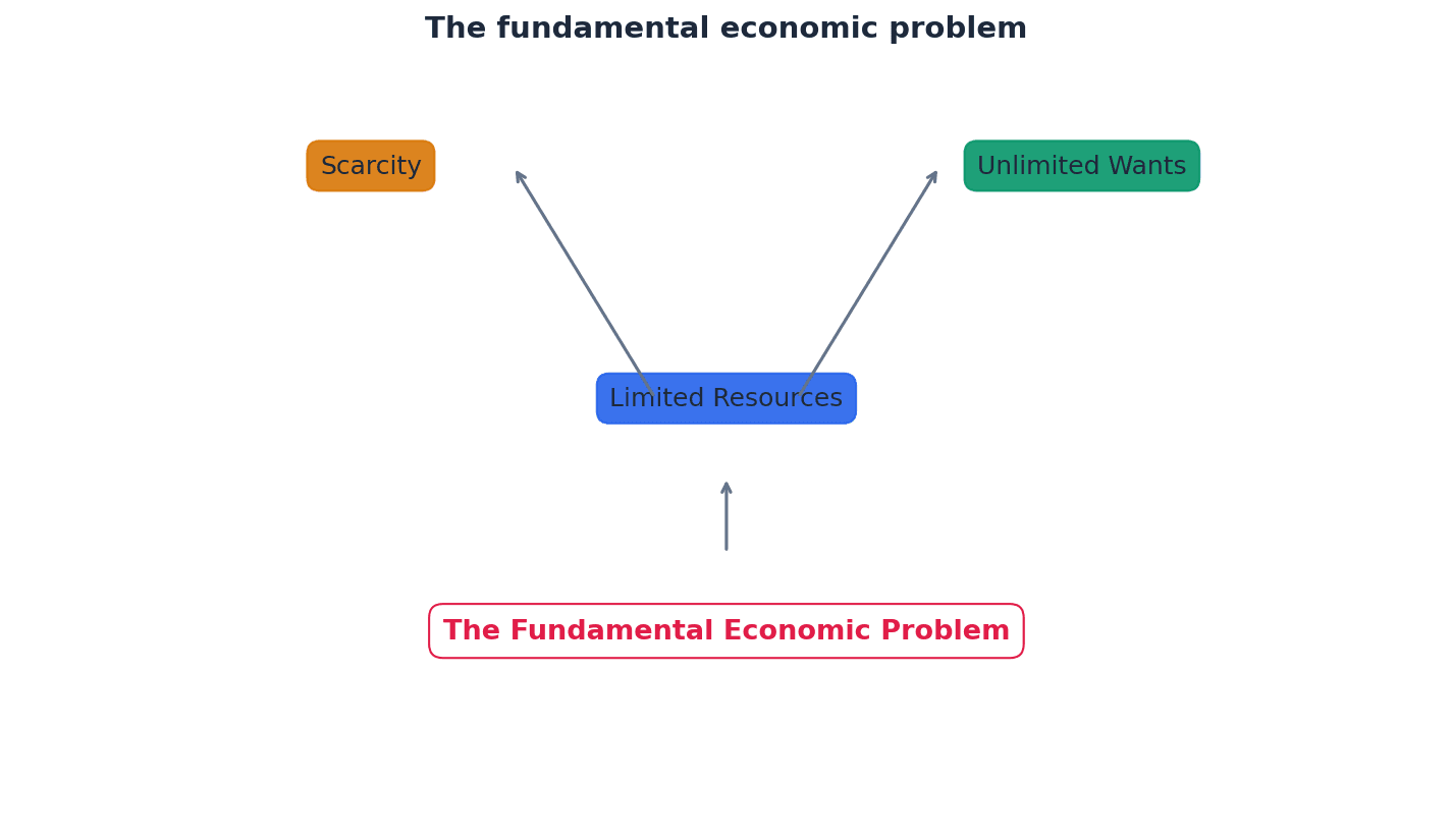 The fundamental economic problem: unlimited wants versus limited resources.