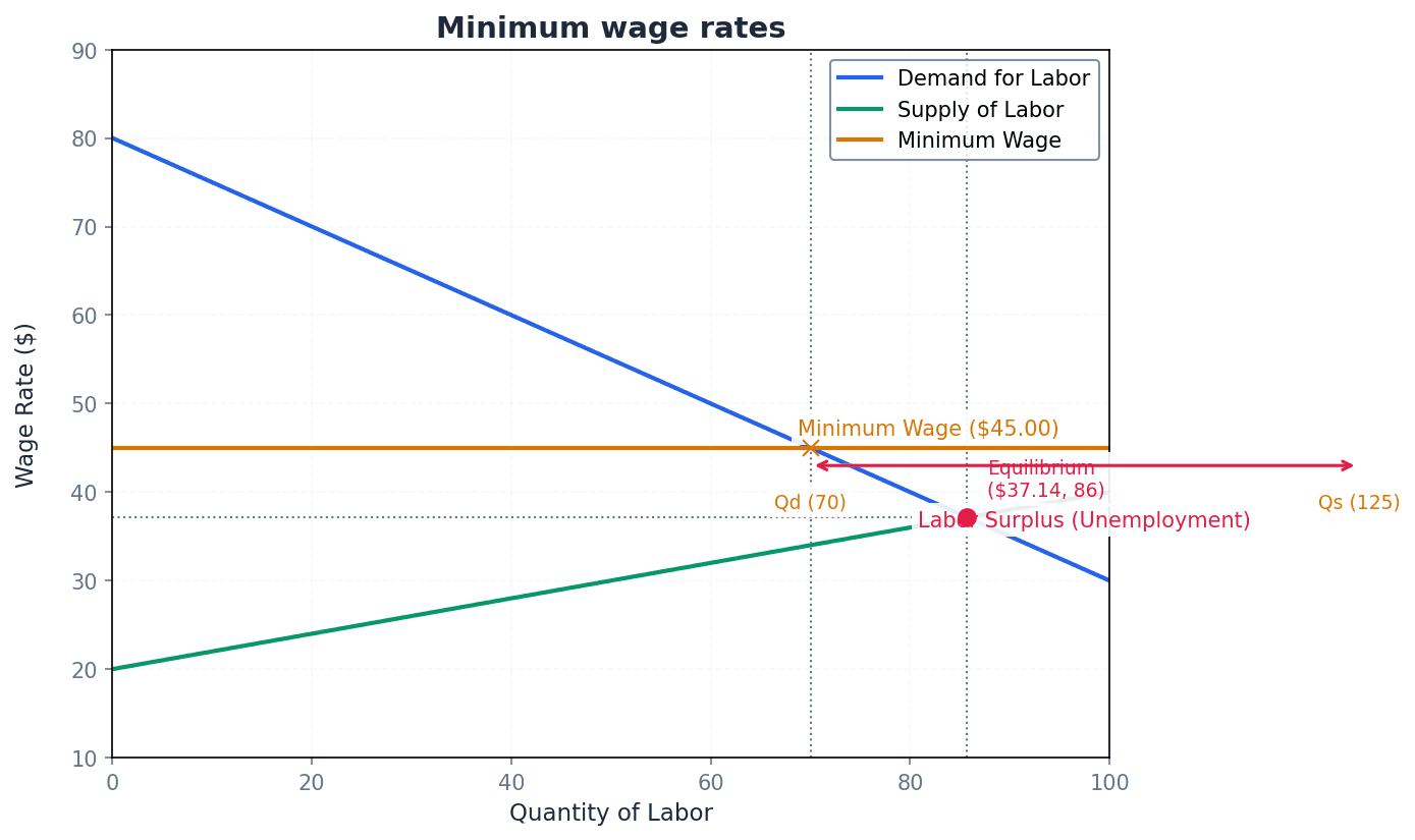 Impact of a minimum wage rate on the labour market.