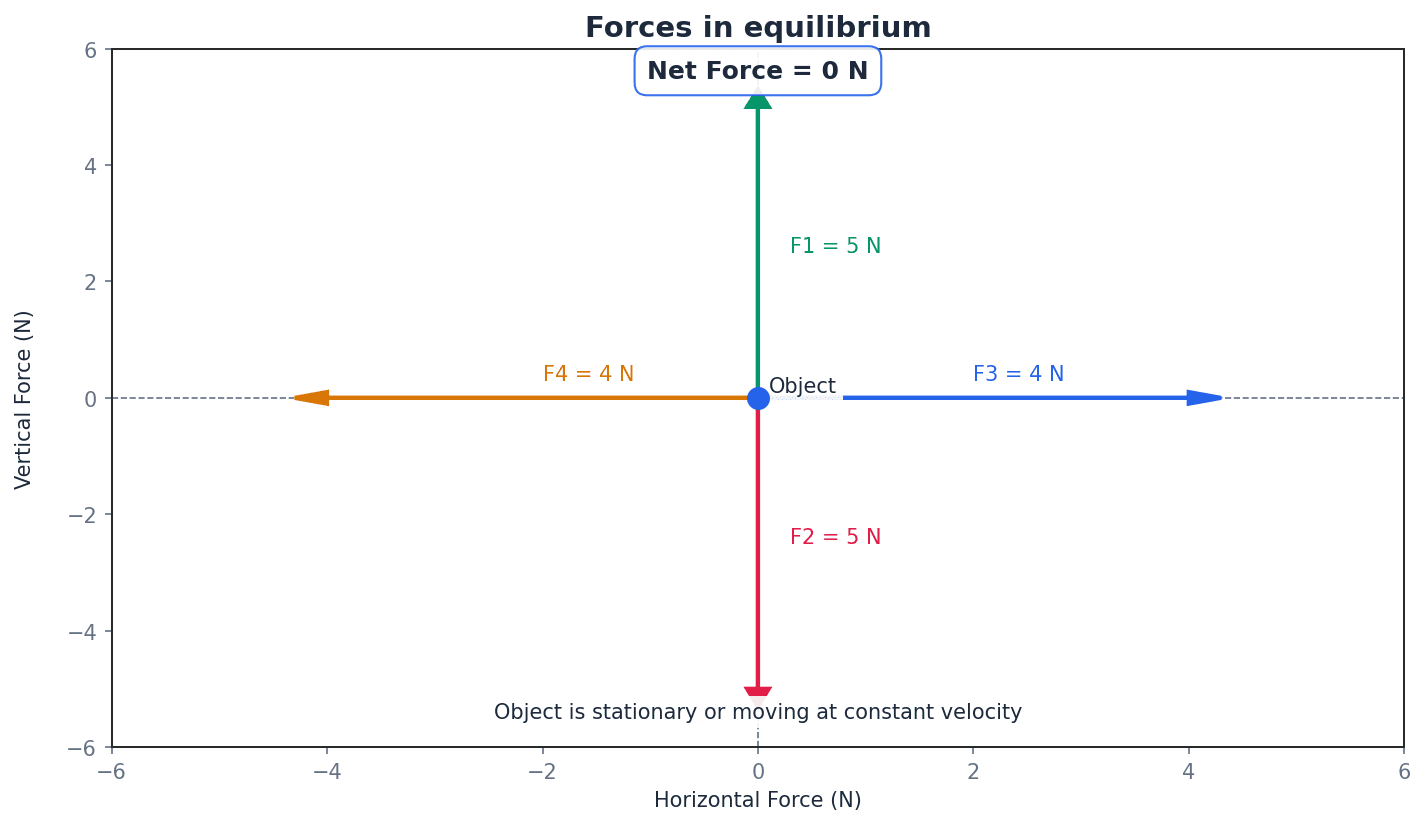 Forces acting on an object in equilibrium.