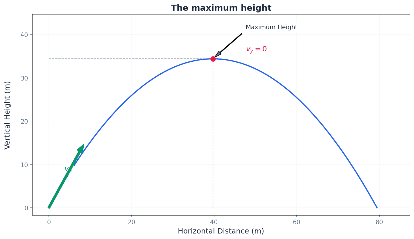 Illustration of maximum height in projectile motion.