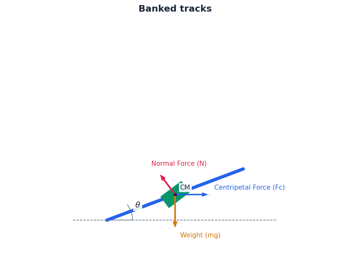 Forces on a car on a banked track.