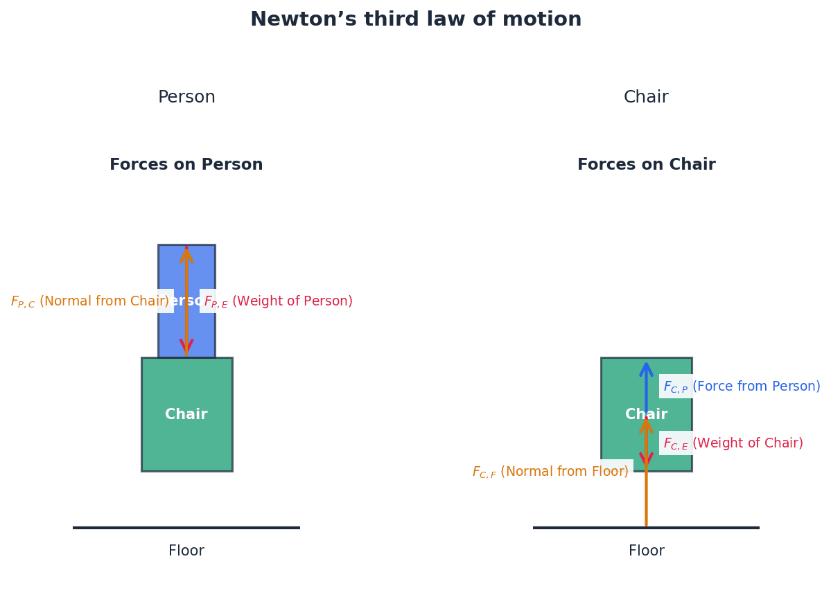 Illustration of Newton's Third Law: action and reaction forces.