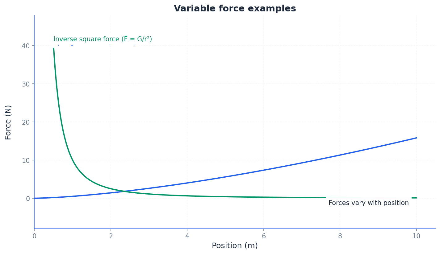 Examples of real-world scenarios involving variable forces.
